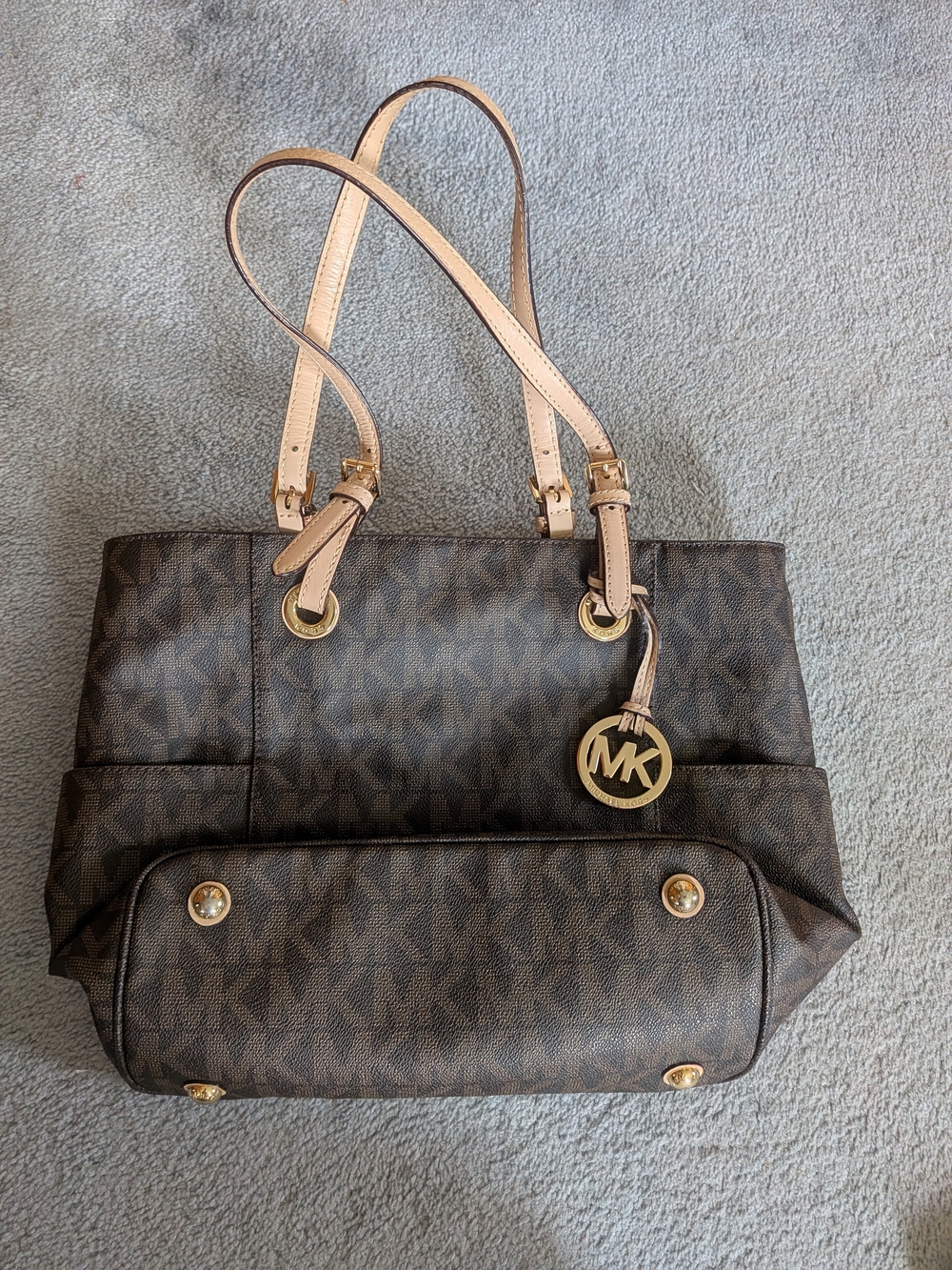 Michael Kors Brown Logo Tote with Cream Leather Straps